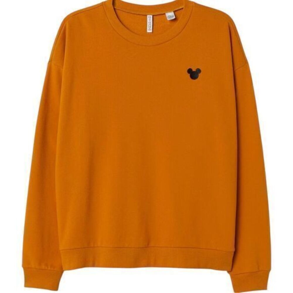 Divided H&M Womens Musturd Yellow Crew Neck Mickey Mouse Sweatshirt Size L